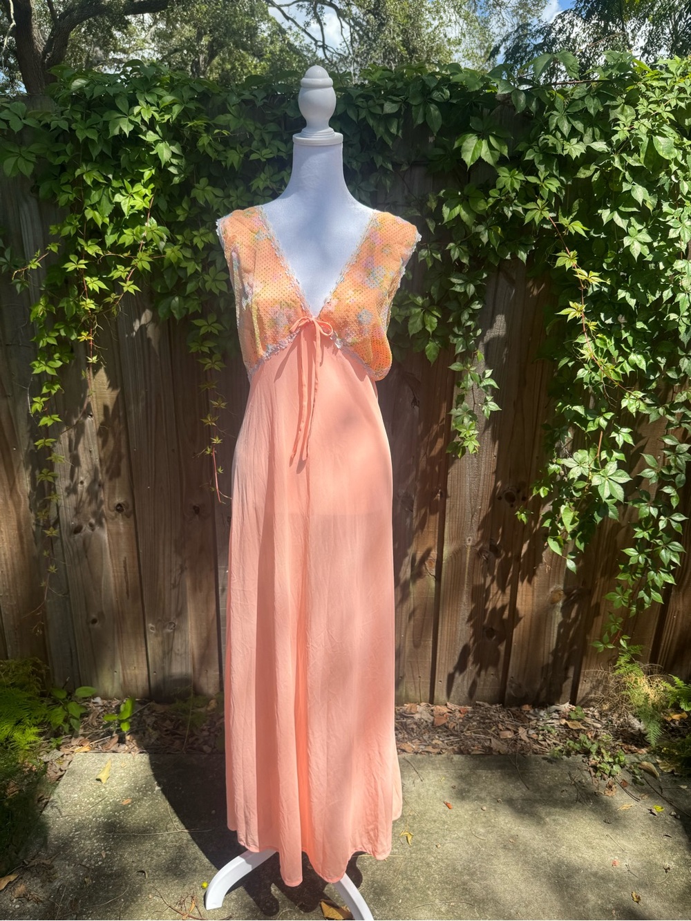 Peach Floral Lace Slip Dress
